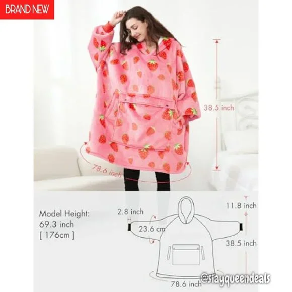 Oversized Wearable Blanket Hoodie with Pockets Sherpa Lining One Size
